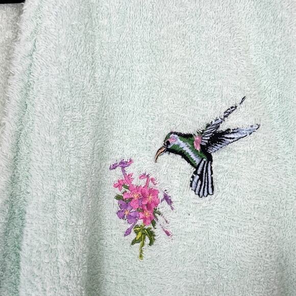 Vintage Blair Womens Terrycloth Robe Wrap Tie Embroider Hummingbird Mint Green - Picture 9 of 11